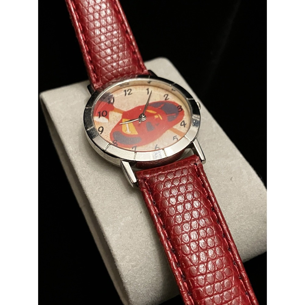 Geneva Fireman Fire Hat Wristwatch Red Leather Band Firefighter First Responder